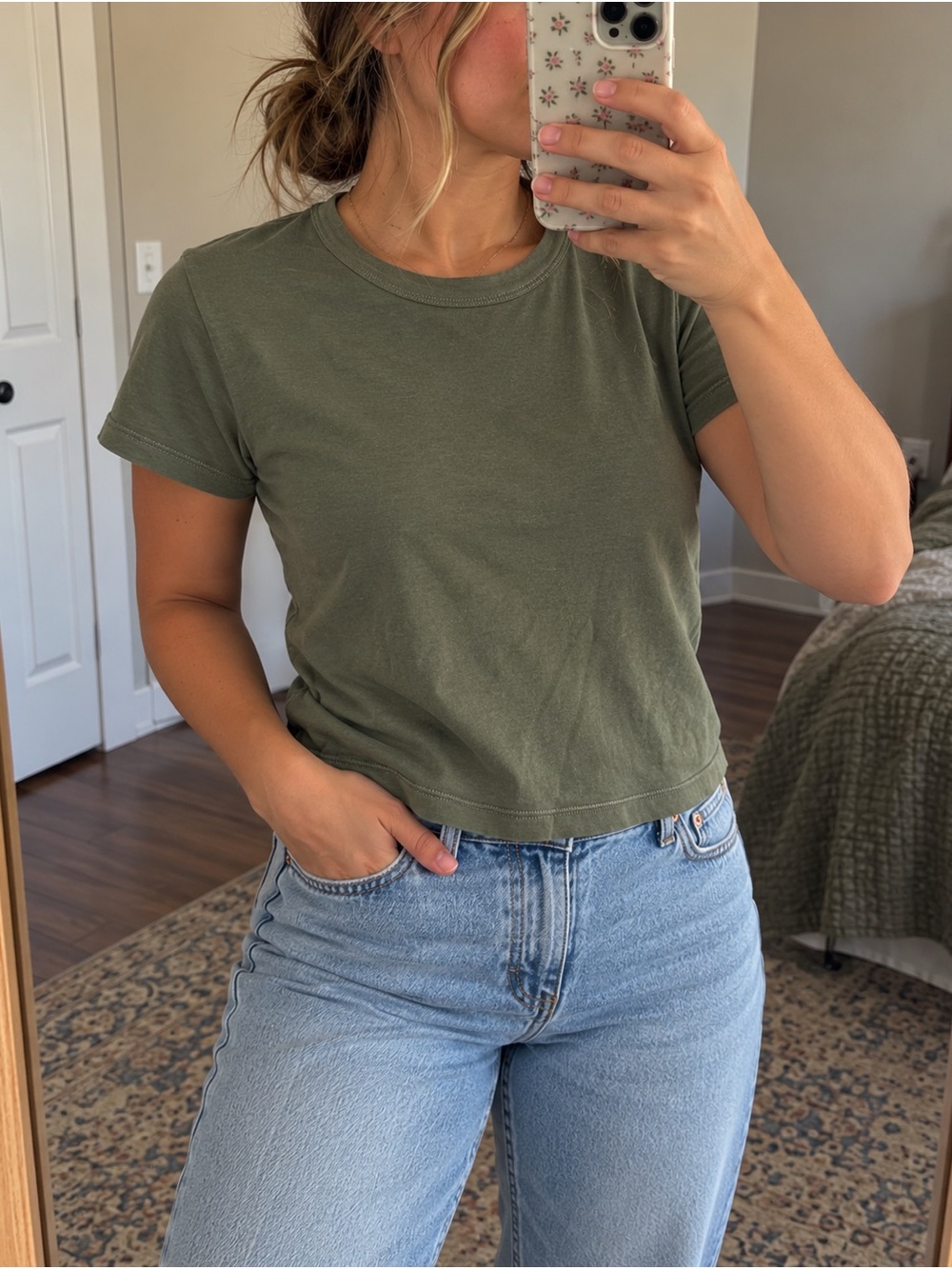 American Eagle Outfitters Olive Baby Tee